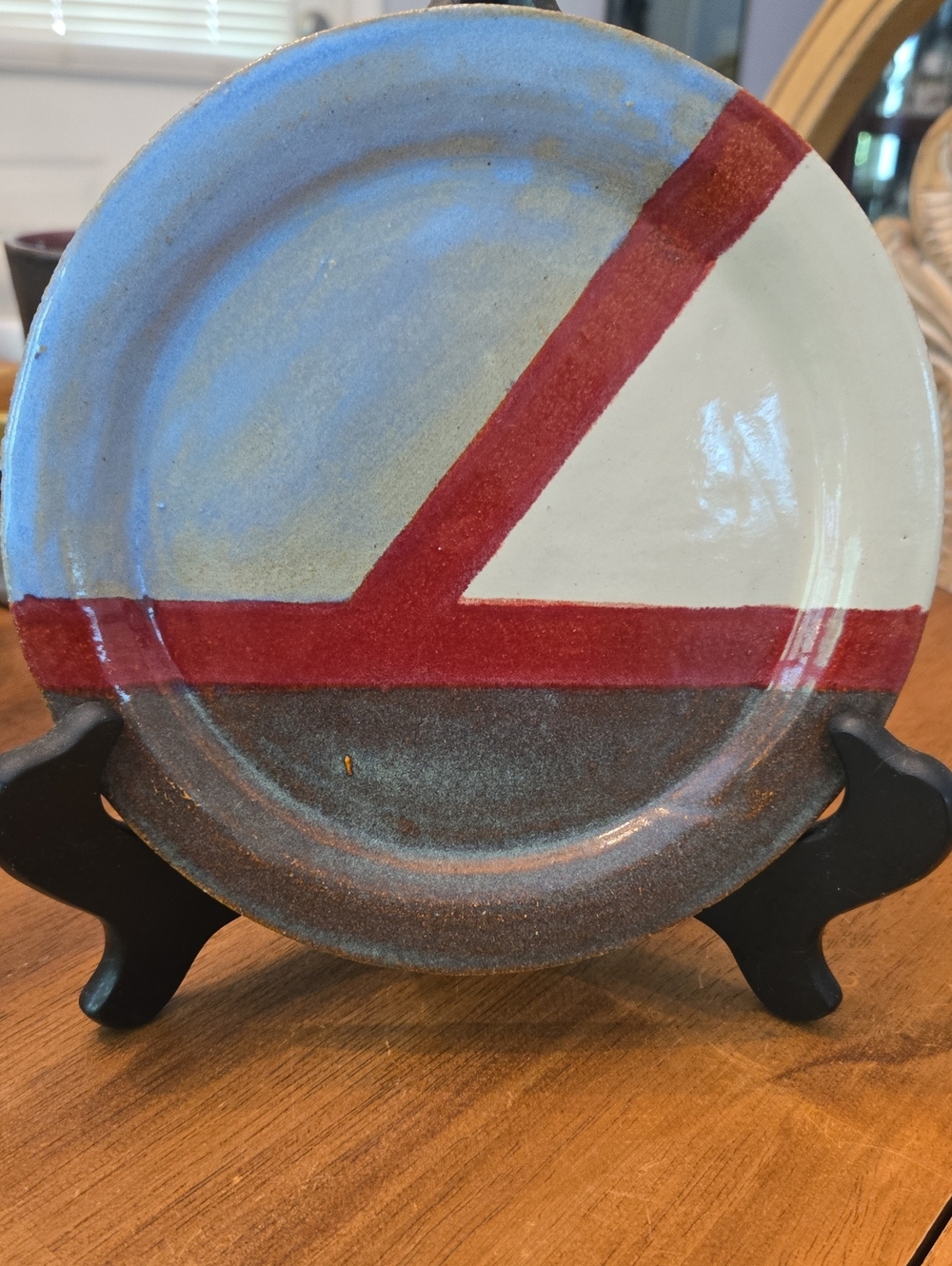 JJs, Potts 2017 Modern Geometric Ceramic Plate in Blue, White and Red